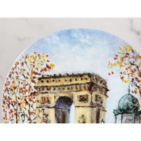 Plate Wall Decor Limoges Arc De Triomphe Paris Porcelain France 8 1/2" Vintage - Picture 5 of 13